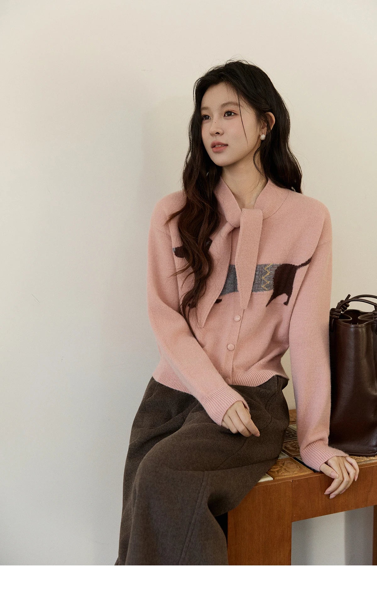 Mishow Pink Dachshund Pattern Bow Collar Cardigan MXE94Z2997