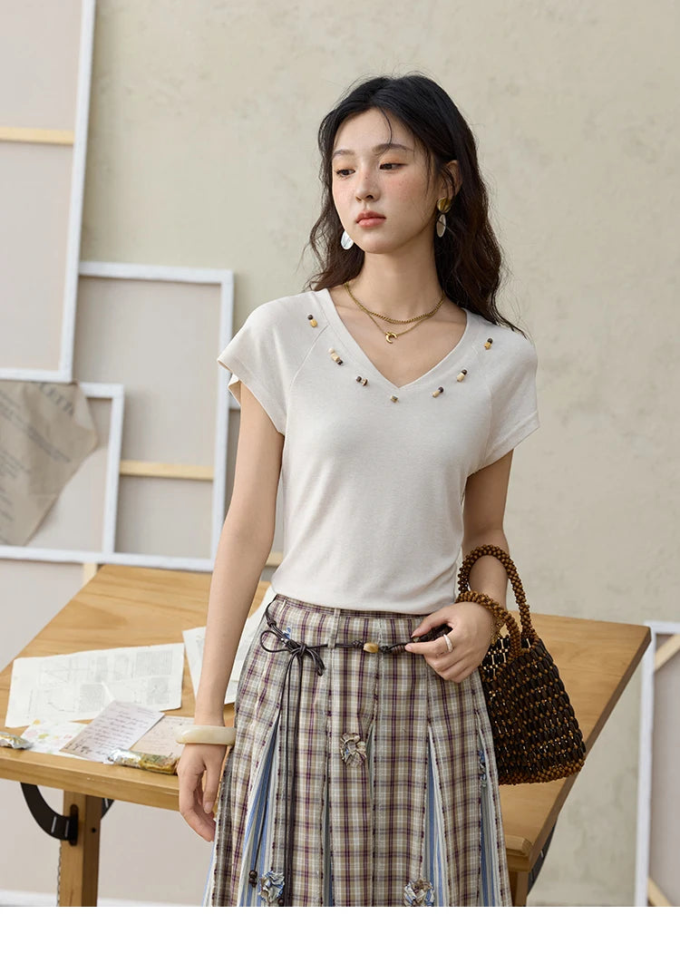 MISHOW Retro Plaid Patchwork Pleats Skirt A-LINE Slim MXE35B0726