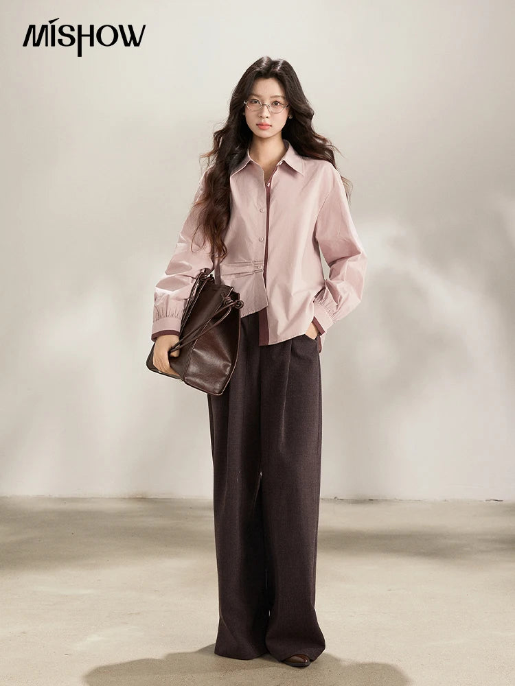 MISHOW French Cotton Contrast Shirt Polo Neck Asymmetrical MXF13C2435