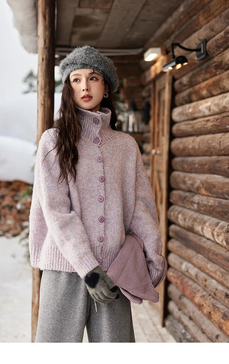 Mishow Turn Down Collar Wool Blend Cardigan MXD59Z1136