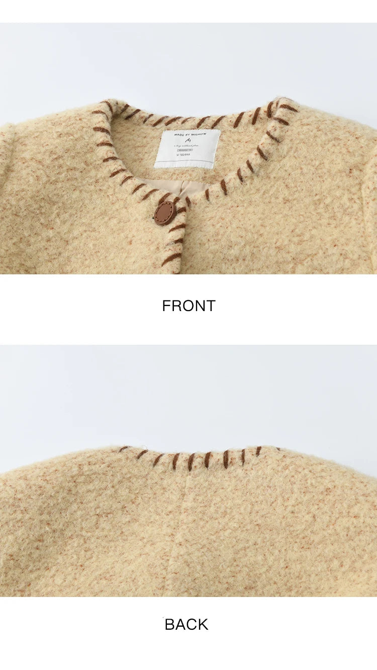 Mishow Apricot Round Neck Wool Blend Coat MXE88W0885