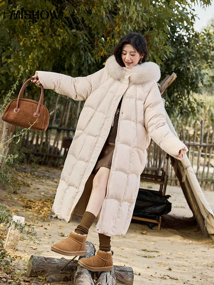 Mishow Fox Fur Collar Mid-Length Down Coat MXD54Y0050