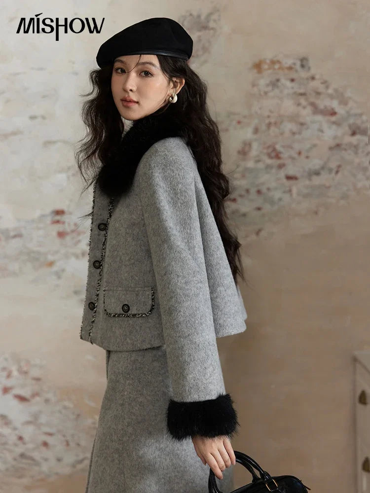 Mishow Short Tweed Jacket & Midi Skirt Set MXD54W0553