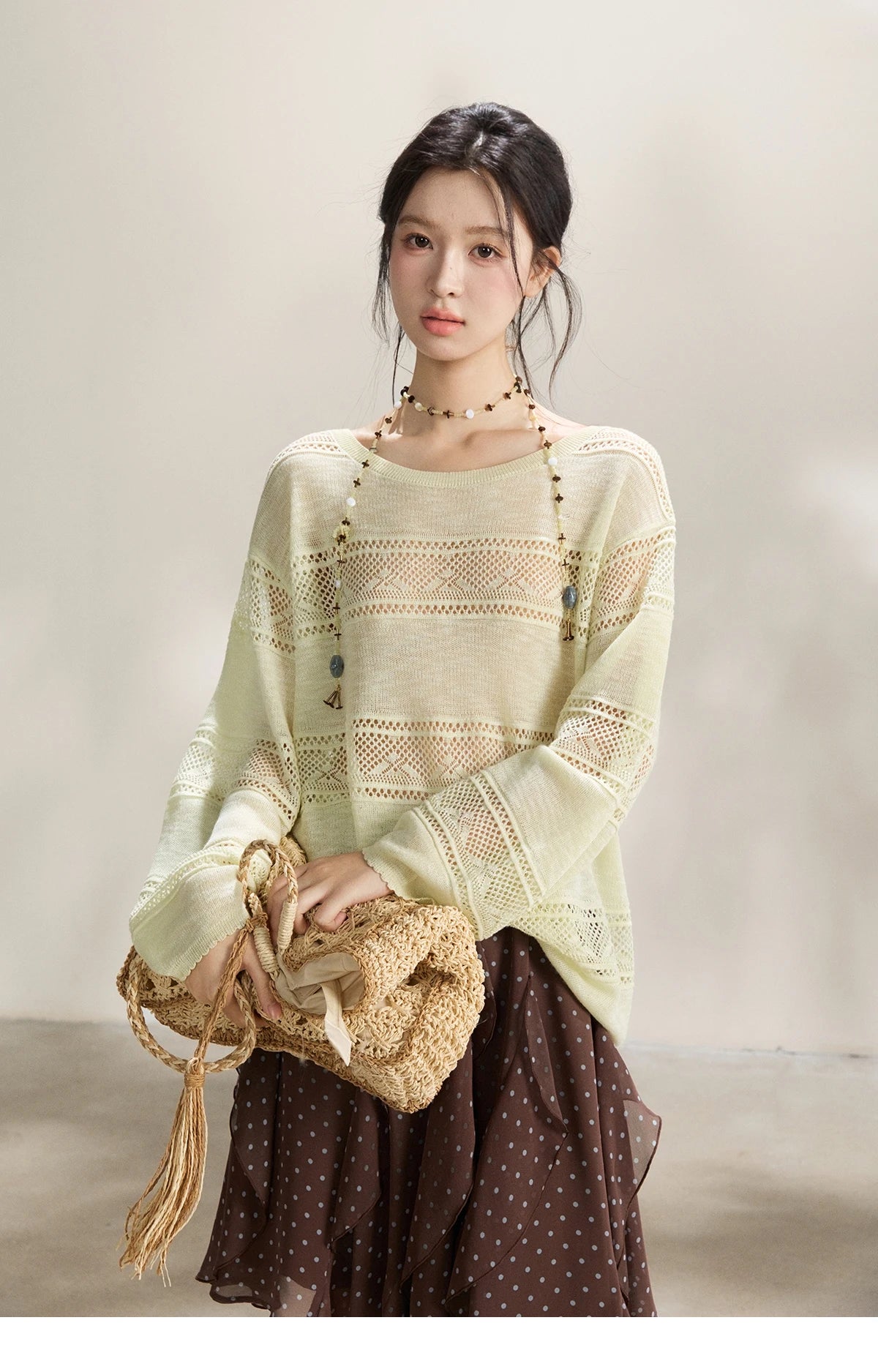 Mishow Pale Yellow Crew Neck Hollow Top MXF13Z3020