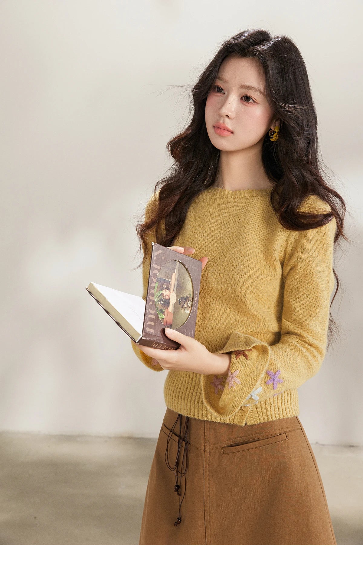 Mishow Yellow Floral Embroidered Boat Neck Flare Sleeve Top MXE94Z2864