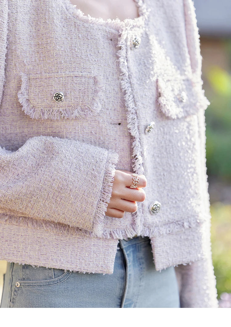 MISHOW Tassel Fragrant Coat Rose Buckle Weave Square Collar MXE13W0733
