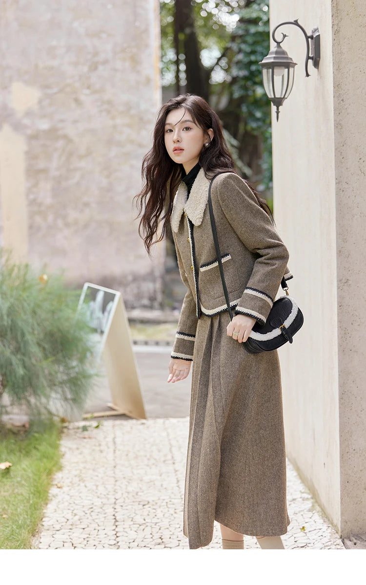 Mishow Vintage Plaid Tweed Jacket & Pleated Skirt Set MXD56W0569