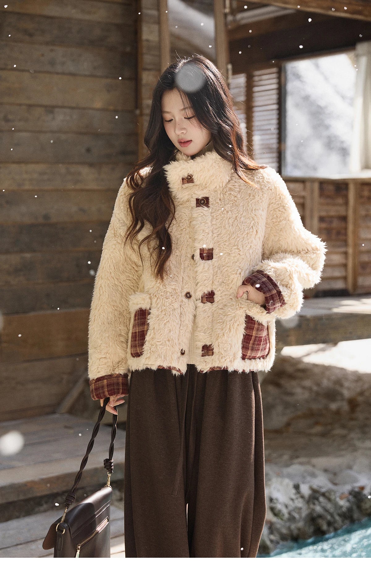Mishow Reversible Red Plaid Lamb Wool Coat MXE93W1009
