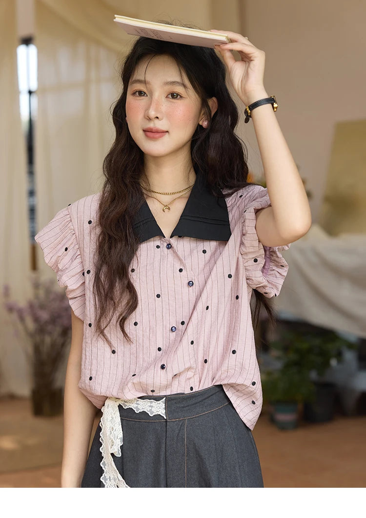 MISHOW Polka Dot Blouse Butterfly Sleeve MXE31C0776