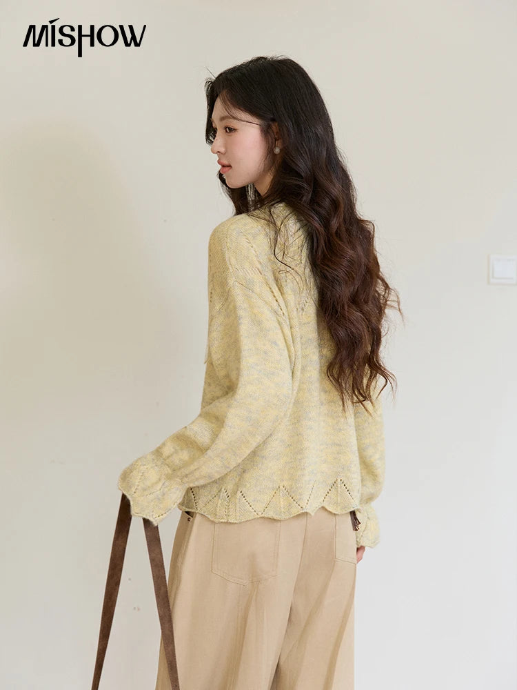 Mishow Marled Yellow Mohair Flare Sleeve Cardigan MXF108Z1021