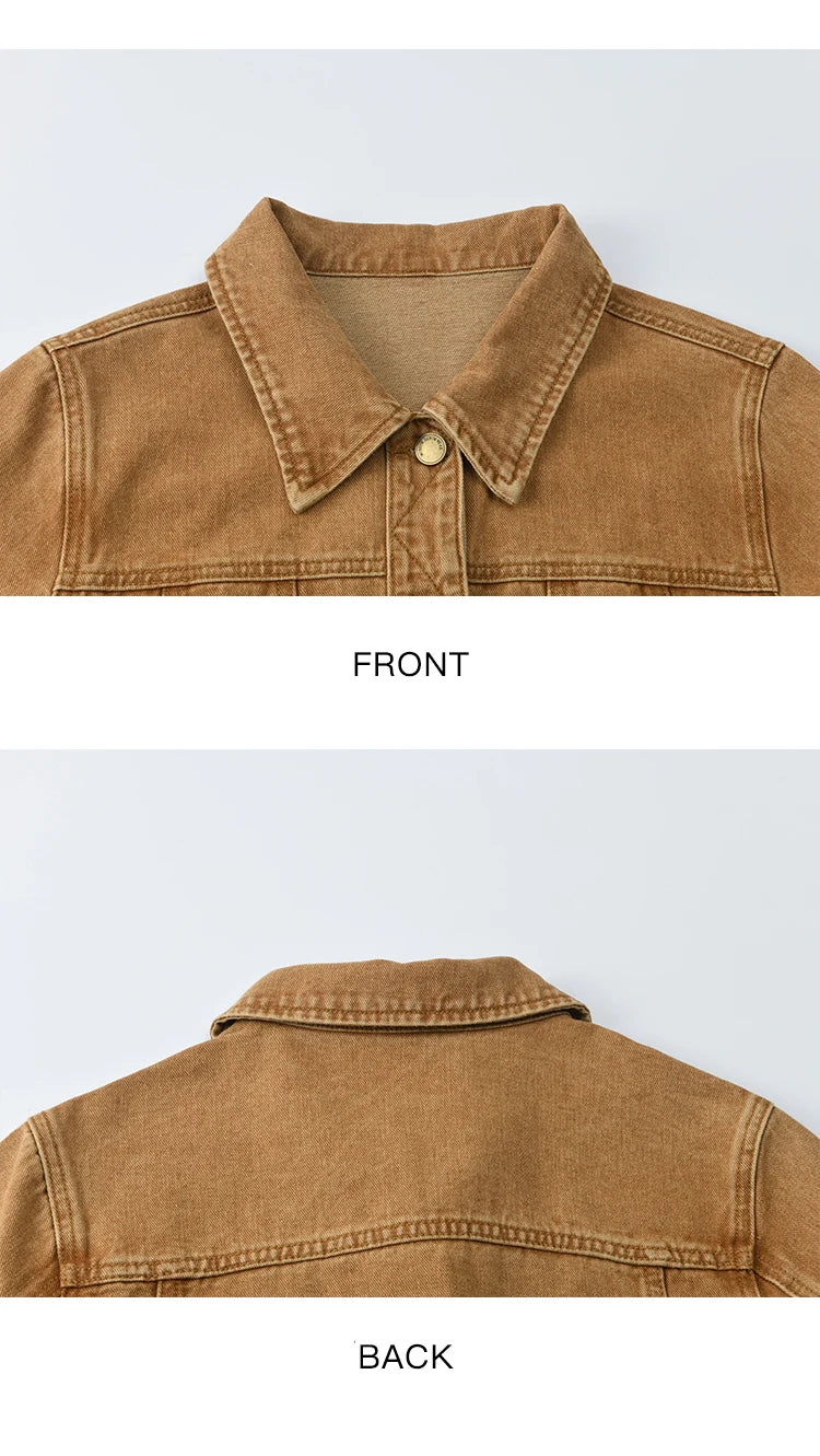 MISHOW Light Brown Denim Jacket Embroidered Pockets Dropped Sleeve MXE41W0795