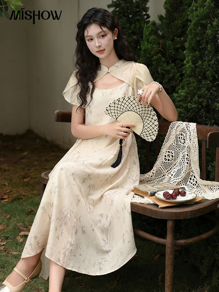 Mishow Cheongsam Floral Hollow Out Chiffon Dress MXD23L1799