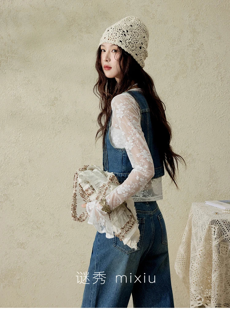 Mishow Retro Deep Blue Denim Vest Coat MXE16W0750