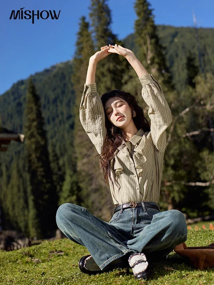 MISHOW Striped Polo Neck Shirt MXD41C0321