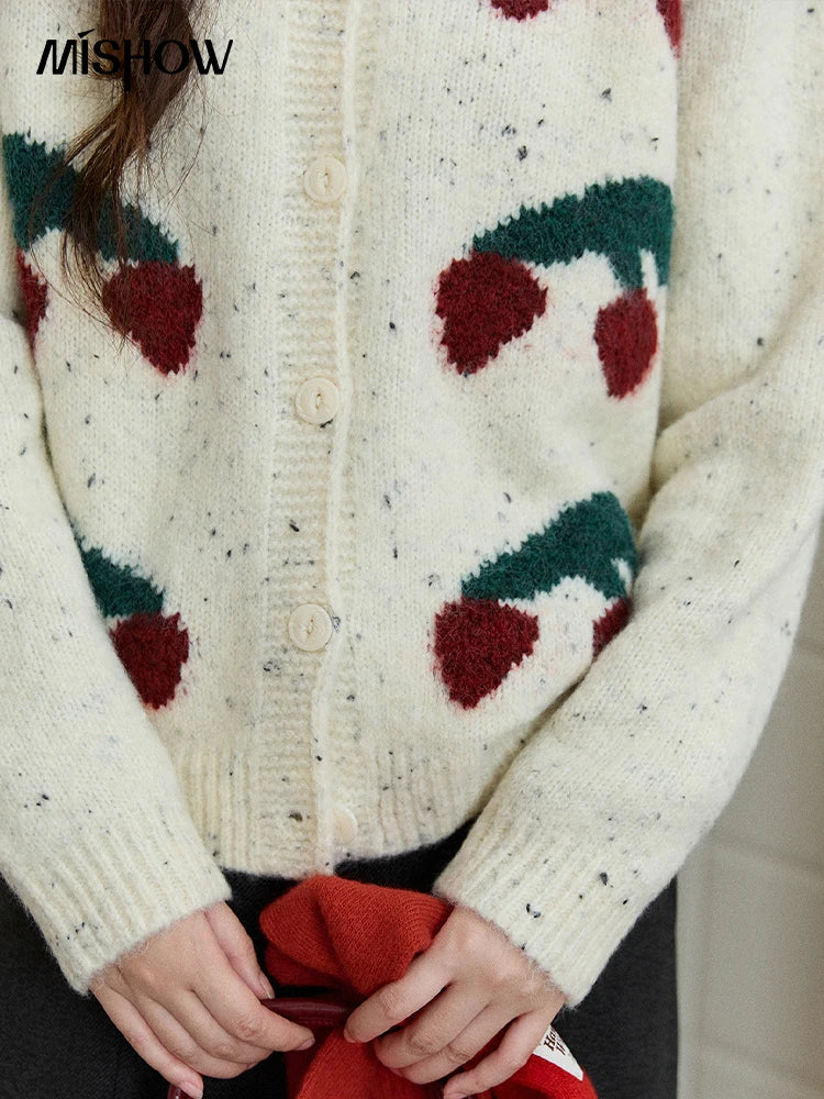 Mishow Cherry Jacquard Flecked Drop Shoulder Cardigan MXE91Z2837