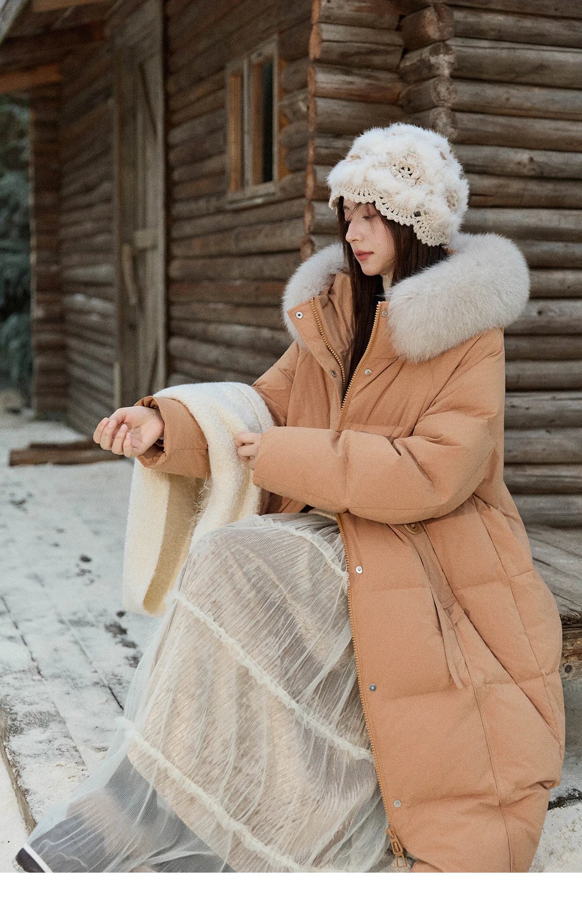 Mishow Hooded 90% White Duck Down Long Coat MXE51Y0079