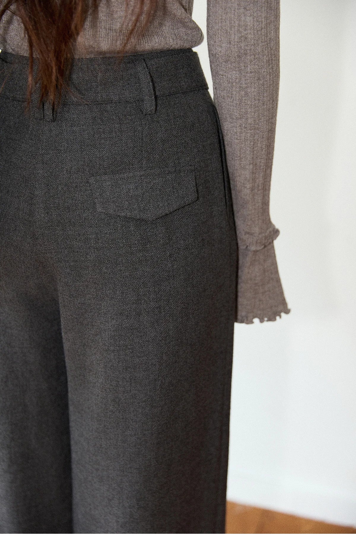 MISHOW Retro Gray Wide-Leg Pants Elastic Waist Warm MXE89K1099