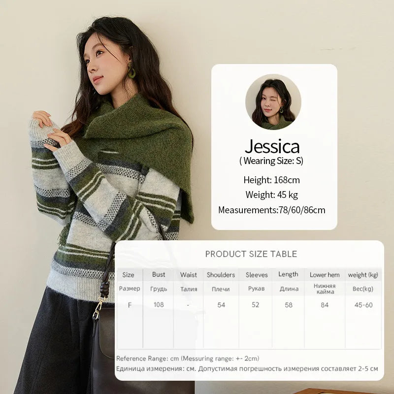 Mishow Wool Blend Retro Striped Sweater with Scarf MXE94Z2987