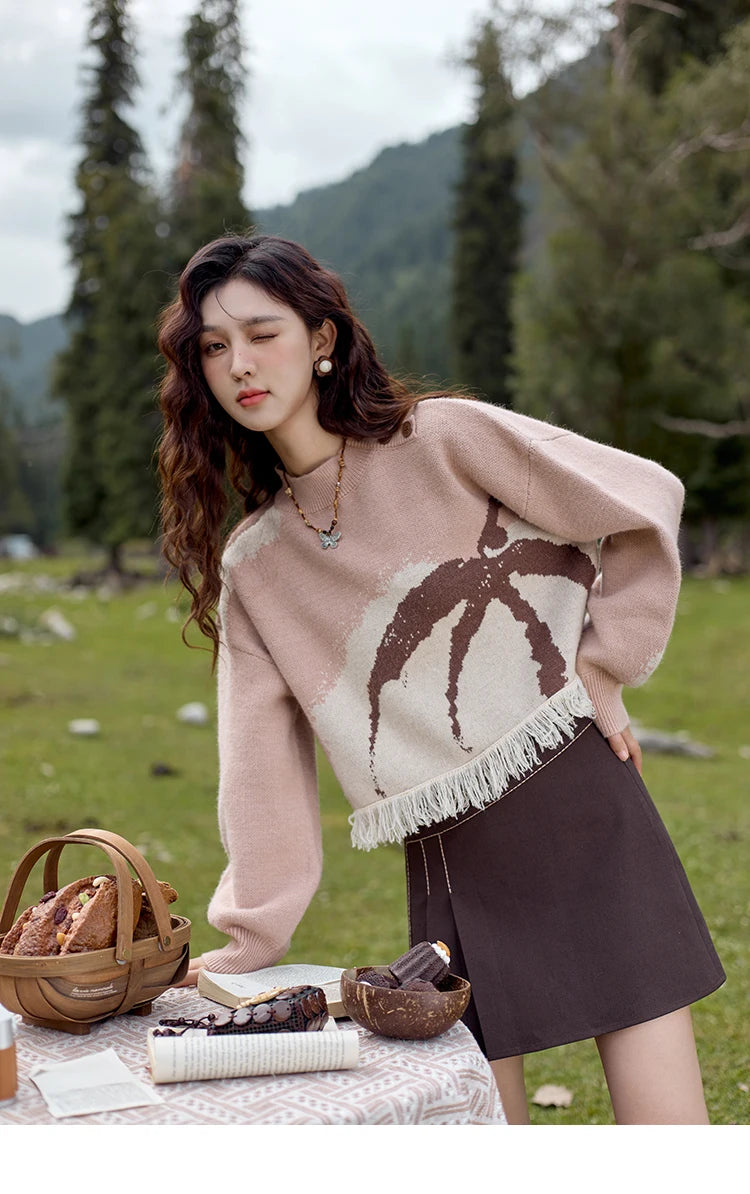 Mishow Tassel Half High Neck Lantern Sleeve Pullover MXD43Z0680