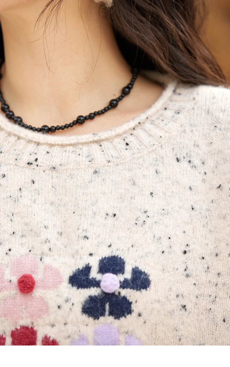 Mishow Wool Blend Flower Color Dots O-Neck Pullover MXD56Z1066