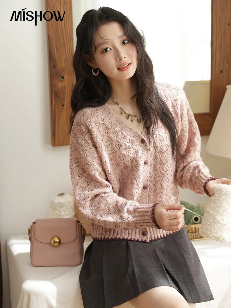 Mishow Colorful Dot Argyle Shell Embroidery Cardigan MXE44Z1364