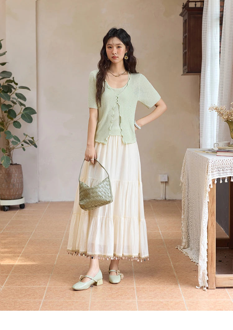 Mishow Mint Green Fake Two-Piece Short Sleeve Cardigan MXE36Z1286