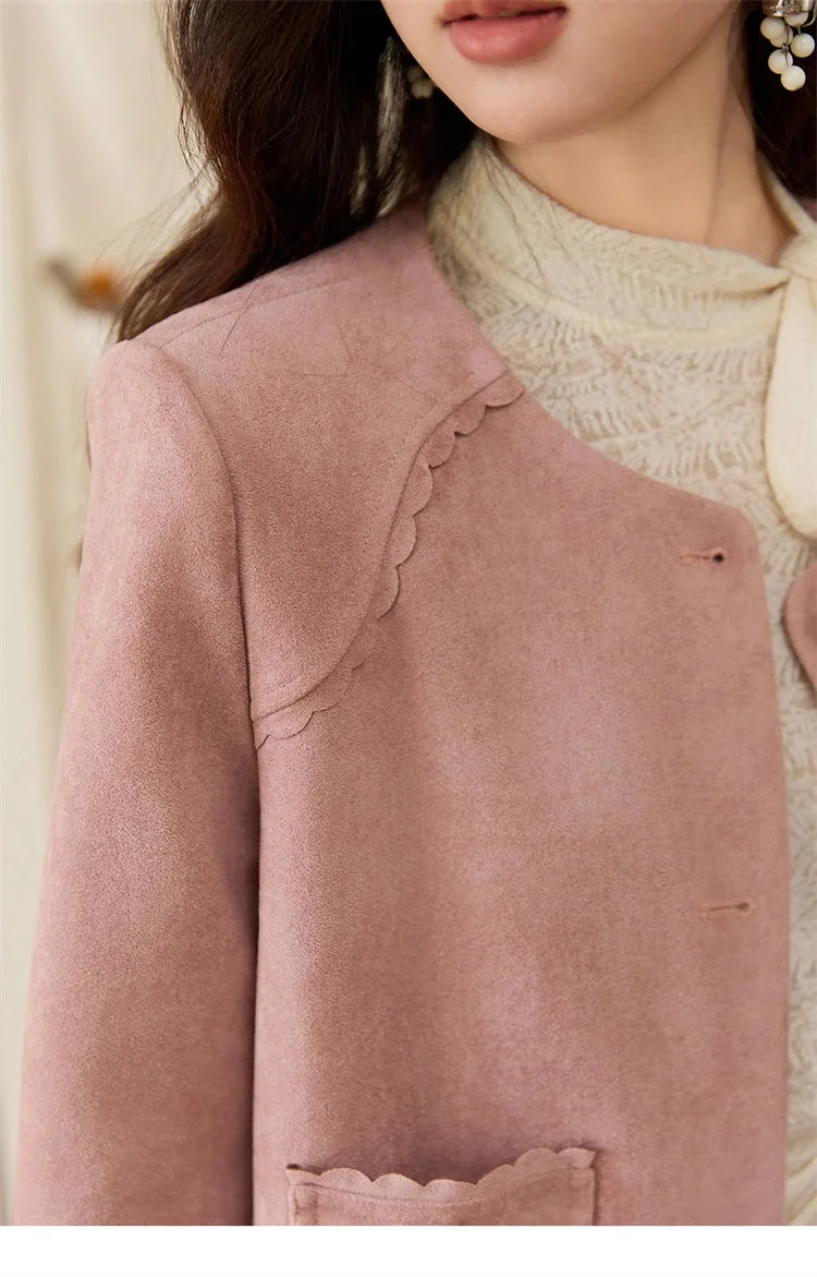MISHOW Fragrant Suede Jacket Cuffs Hollowed Out Lace Metal Button MXE46W0839