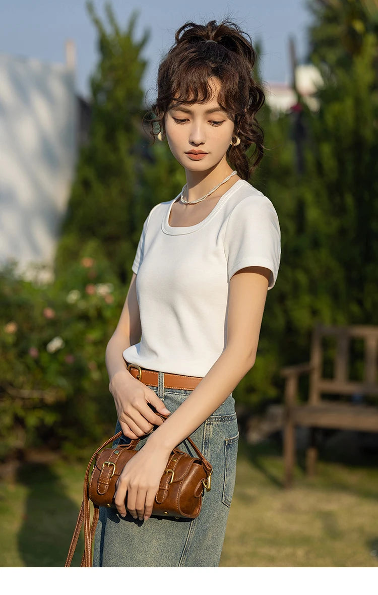 Mishow Solid Square Neck Cotton Tee MXC12T0641
