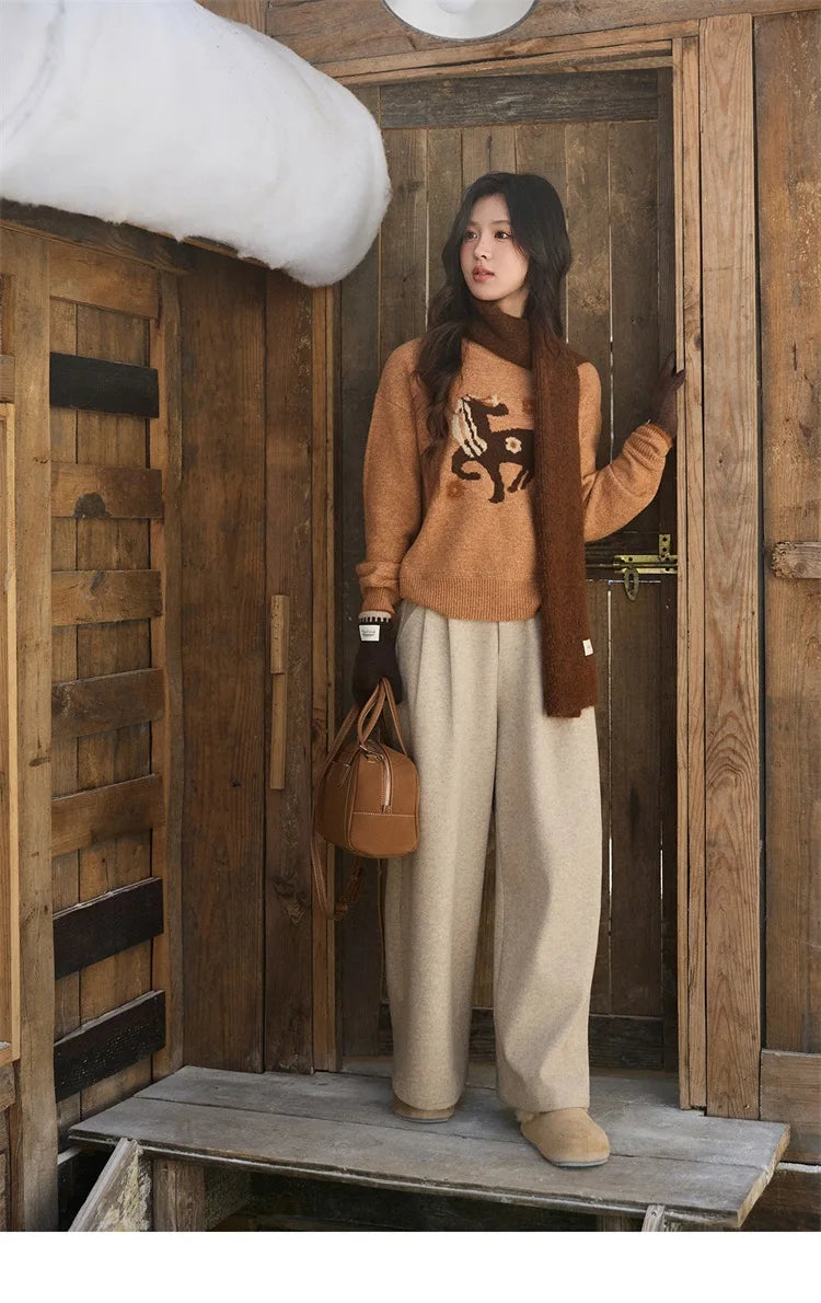 Mishow Horse Pattern Faux Mink Fur Cuff Sweater MXE94Z2863