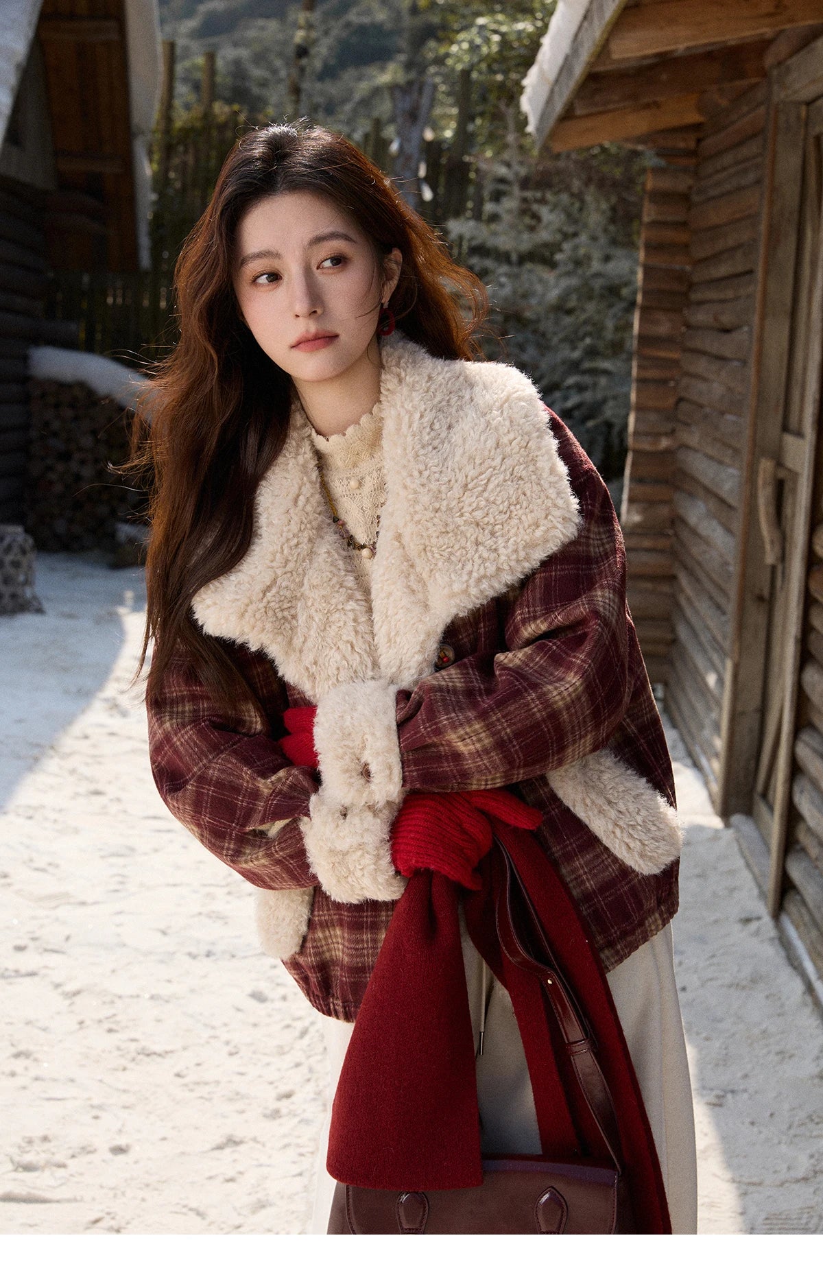 Mishow Retro Plaid Large Lapel Padded Jacket MXE87W1004