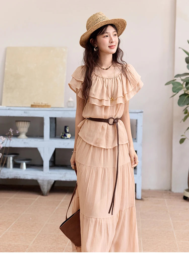 Mishow Lotus Leaf Edge Off Shoulder Top & Elastic Skirt Set MXE36T0637
