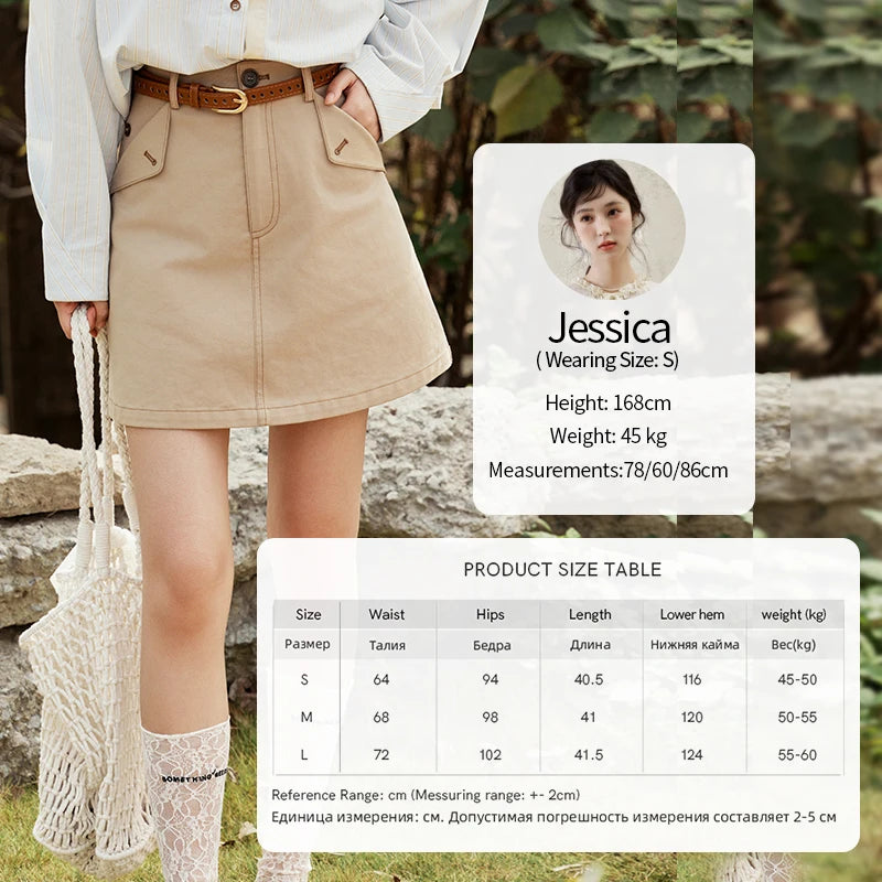 Mishow Khaki A-Line High Waist Pocket Skirt MXE15B0696
