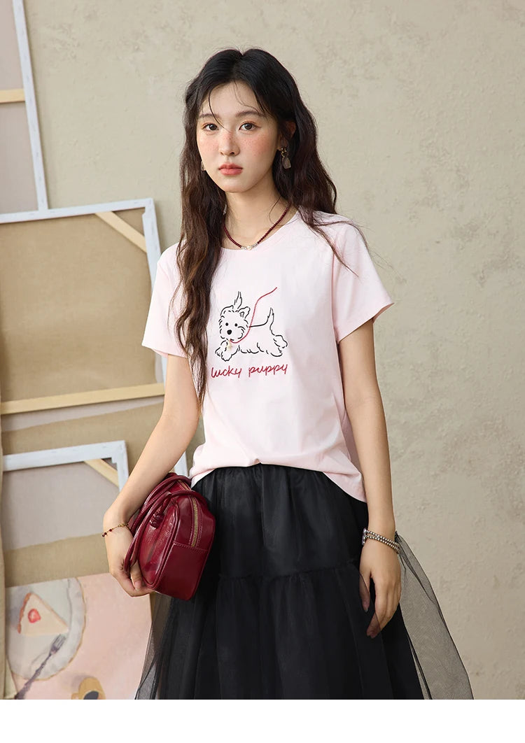 Mishow Cute Puppy Printed Short Sleeve Tee MXE36T0640