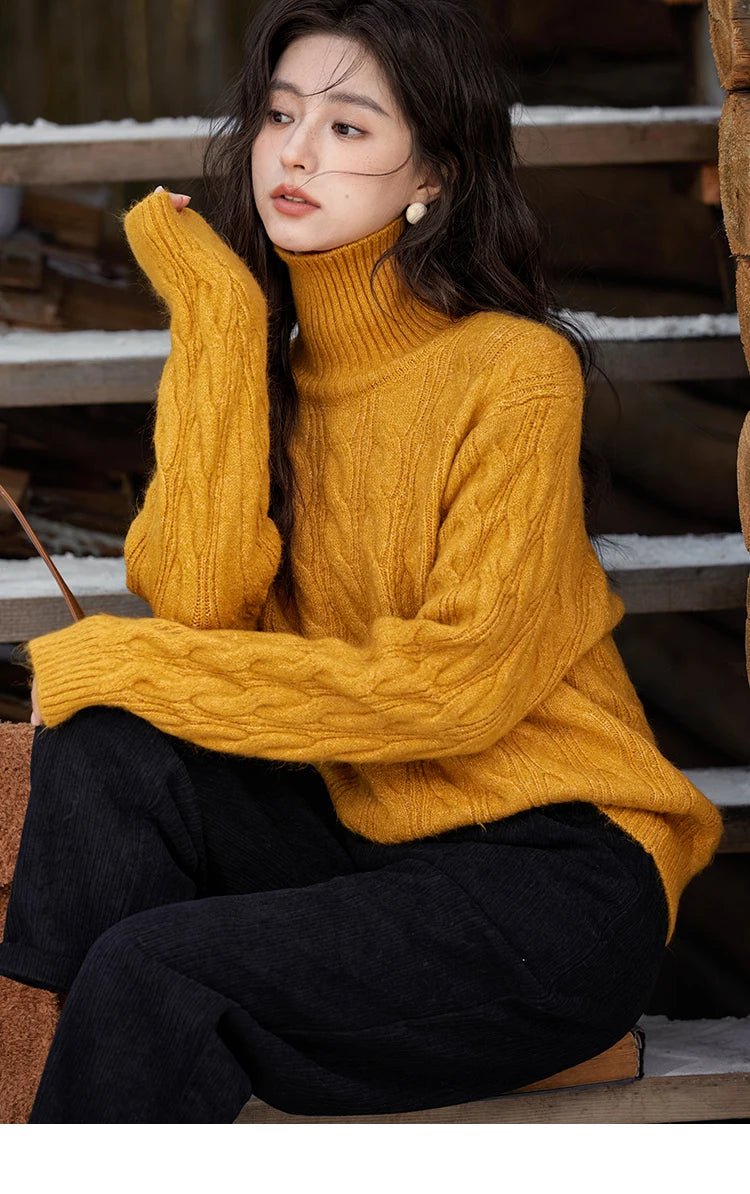 Mishow Turtleneck Texture Solid Warm Pullover MXD57Z1090