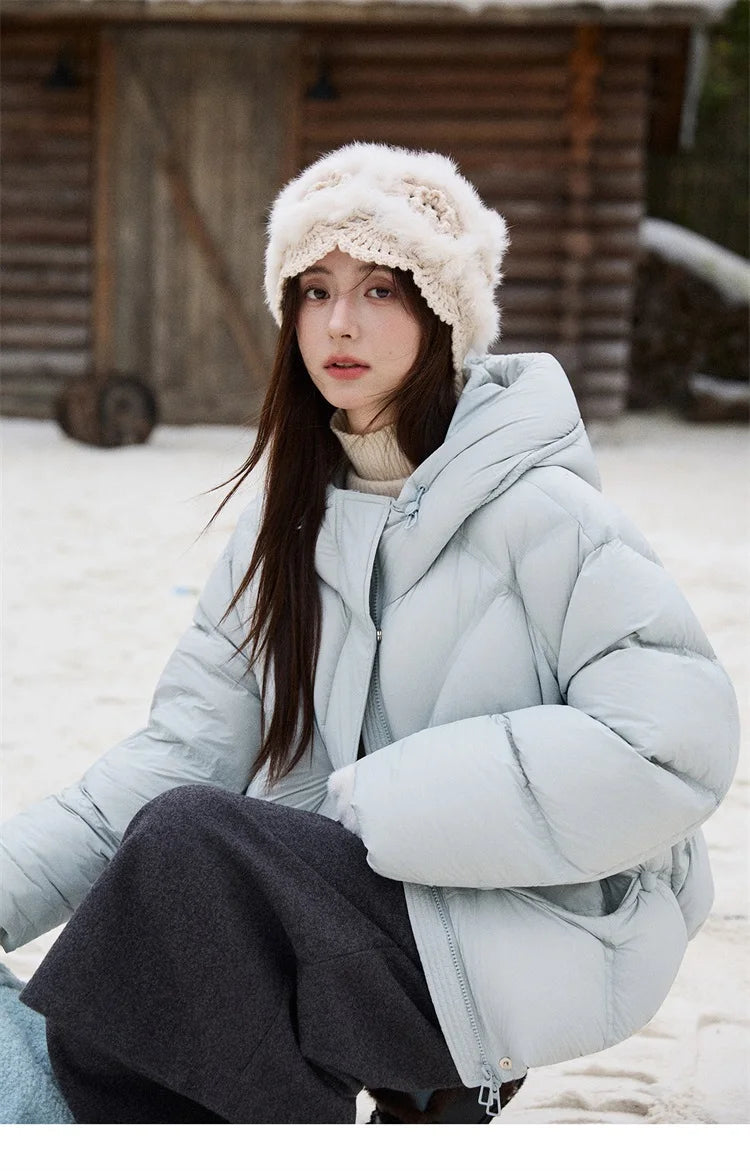 Mishow Blue 90% White Duck Down Hooded Puffer MXE51Y0081