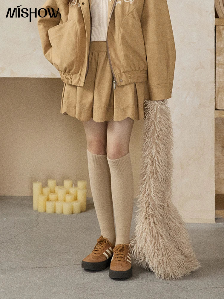 Mishow Embroidered Pleated High Waist Wavy Hem Skirt MXE87B2451