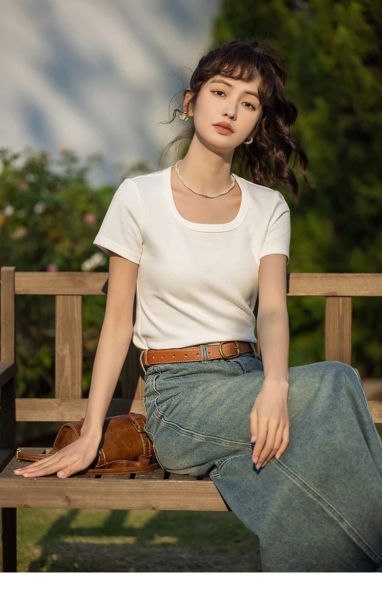 Mishow Solid Square Neck Cotton Tee MXC12T0641