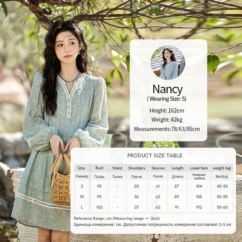 Mishow French V-Neck Hollow Lace Print Dress MXE12L2096