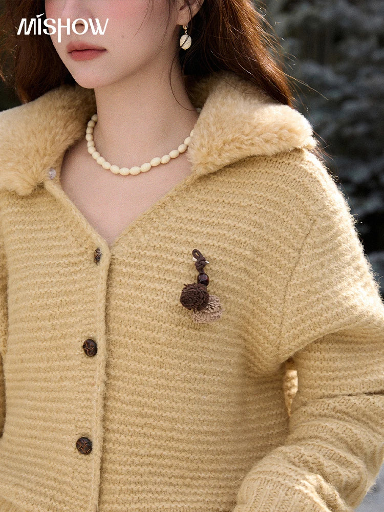Mishow Detachable Fur Collar V-Neck Cardigan MXE90Z2758