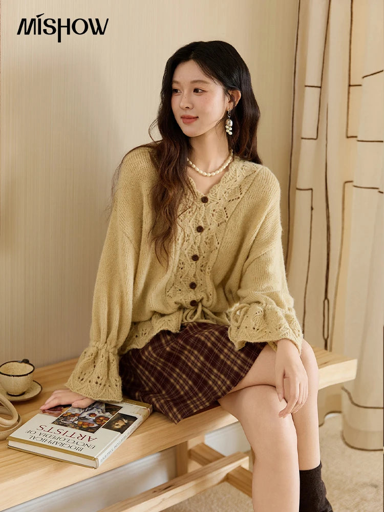 Mishow Handmade Crochet Mohair Flare Sleeve Cardigan MXE47Z2513