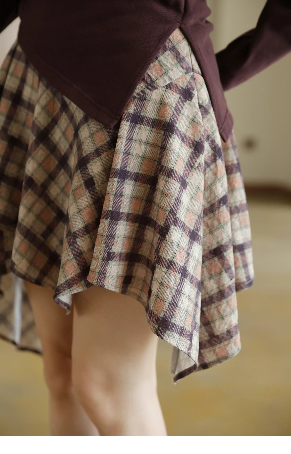 Mishow Purple Plaid Irregular Ruffle Hem Skirt MXE42B2395