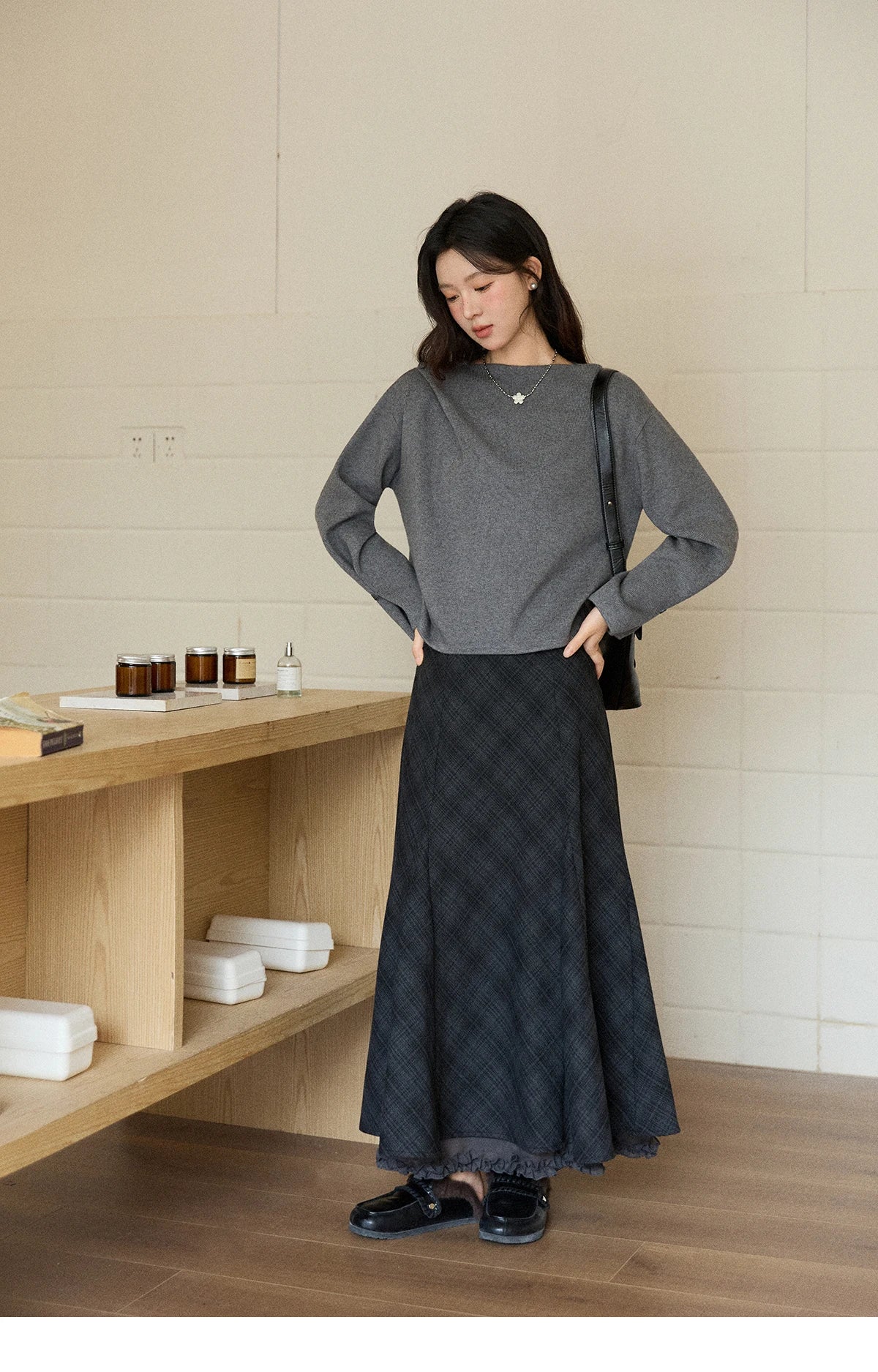 Mishow Gray French Diagonal Placket Knit Pullover MXE86Z2744