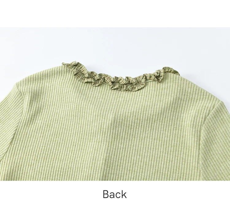 Mishow Green Plaid Lotus Leaf Sleeve Tee MXE14Z1152