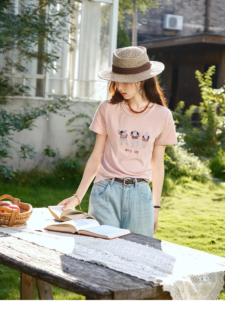 Mishow Little Bear Embroidery Round Neck Tee MXE39T0699