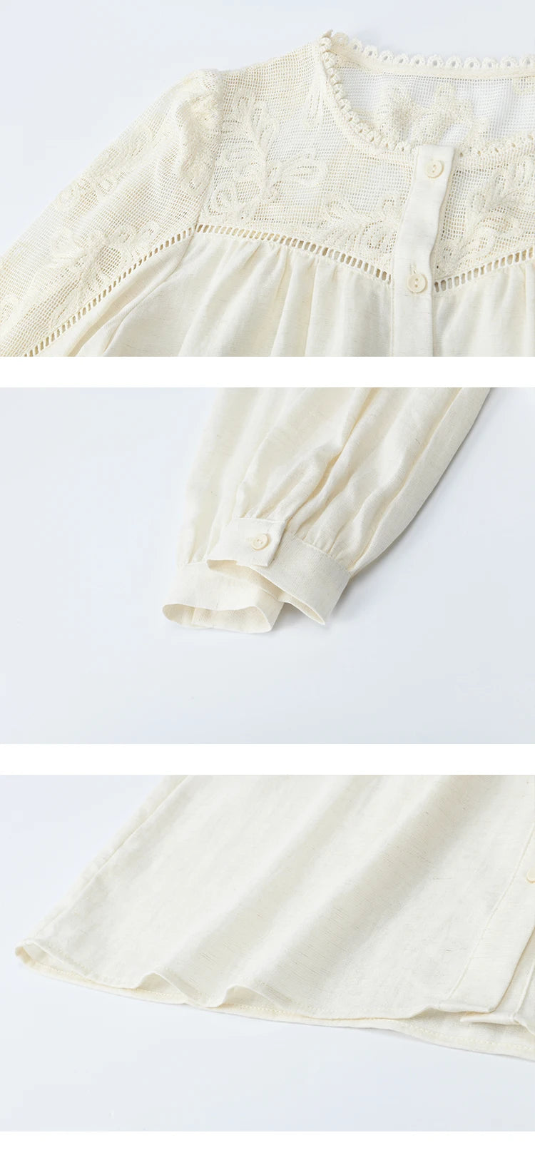 MISHOW Beige Hollow Out Embroidery Shirt O-Neck MXE44X2498