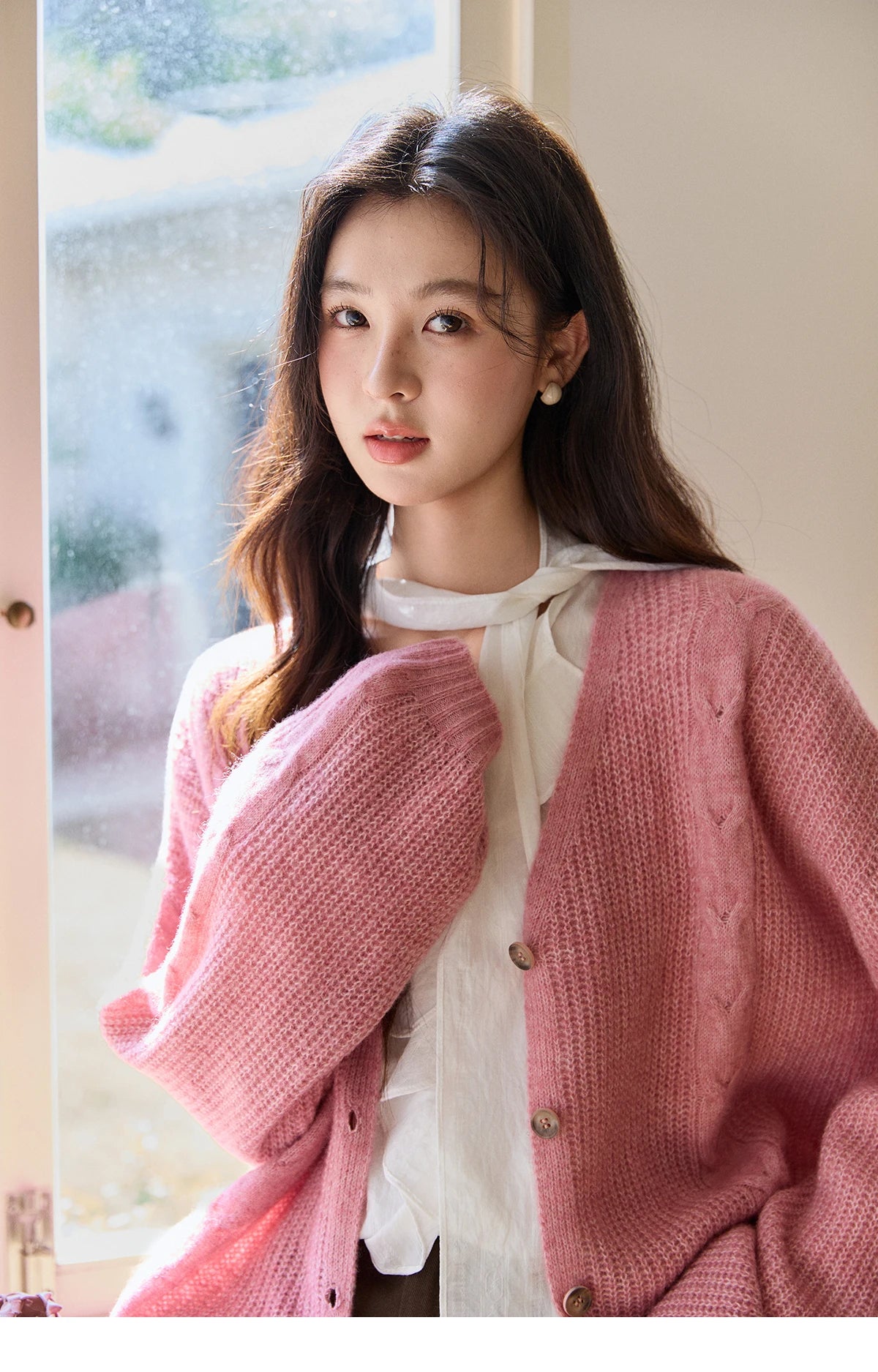 Mishow Dusty Pink V-Neck Knitted Cardigan MXF11Z2898