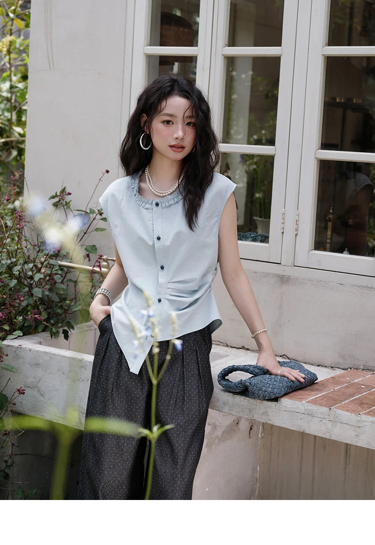 MISHOW Round Neck Sleeveless Shirt Button Front MXE38X1864