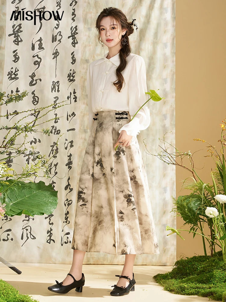 MISHOW Chinese Lapel Shirt Pearl Embellishments Petal Sleeve MXD11X1344
