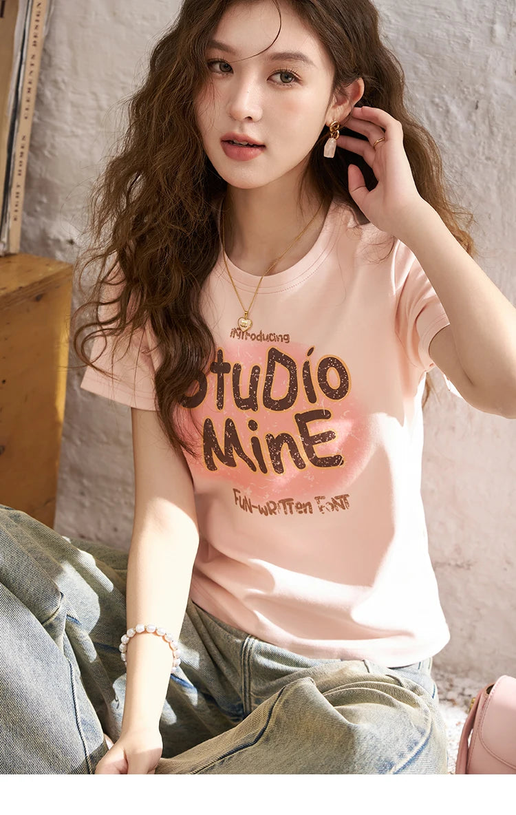 Mishow Letter Print Crew Neck Tee MXD13T0164