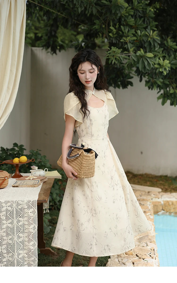 Mishow Cheongsam Floral Hollow Out Chiffon Dress MXD23L1799